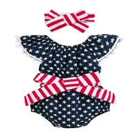 Arvbitana novorođenčad dječje djevojke 4. jula Outfit Stripe Stripe Star Print Flying rukav Tassels
