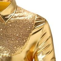 Muška stilska povremena kontrastna kontrastna košulja za diskoteka zlata zlatni svijetlo dugih rukava