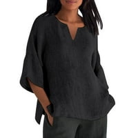 MLQIDK ženski pamučni posteljina vrhunska modna rukava tunika vrhova ljetna okrugla vrata labava majica