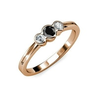 Crno-bijeli dijamant tri kameni prsten 0. CT TW u 14K ružičastog zlata.Size 8.0