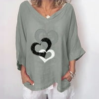 Žene plus veličine pamučne platnene majice Diamond Love Heart tiskani košulje Vježba V izrez Tees Loot