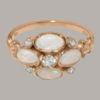 Britanci napravili tradicionalni prsten od 10k ruže sa sintetičkim kubnim cirkonijom i prirodnim Opal Womens Ring - Veličine opcije - Veličina 4,25
