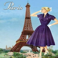 Model ispred zapisa Eiffelovog tornja Print Sara Pierce