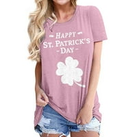 Modni ženski casual labav okrugli vrat kratki rukav sv. Patrickov dan tiskane majice Pink xl