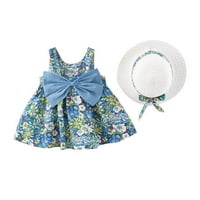 Boemska cvjetna haljina za prskanje za djevojčice za malinu bez rukava bez rukava Dječja mala djevojka ljetne malene haljine sa šeširom dva seta