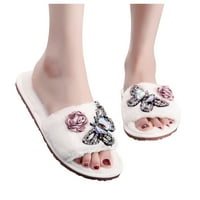 SHPWFBE papuče za žene plišane cipele ravne otvorene klizanje na kućnom cvijeću Topla krhka držite kućne
