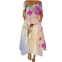 Jesenske haljine za žene ženske modne tipke cvjetni ispis labavi dugi rukav O-izrez casual maxi haljina