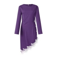 Dame Flowy Haljina Čvrsta boja O-izrez Dugi rukav modni čipke Šipati nepravilne formalne haljine za