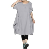 Wendunide haljine za žene, ženska posteljina majica tunička suknja okrugla vrat s kratkim rukavima midrena haljina siva