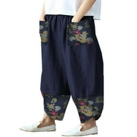 Žene cvjetni ispisani džep široke noge hlače dno dame casual labavo haremjske pantalone od harema harema