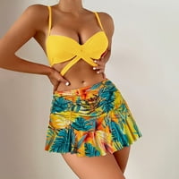 Tawop seksi kupaćim kostim za žene Omen Printing Push up Halter bikini kupaći kostim za kupanje visokog struka Push up kupaće kostime za žene Žuta 10