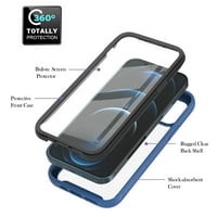 Kućica iPhone PRO sa ugrađenim zaštitnikom zaslona, ​​hibridni čvrsti čvrsti zaštita tijela otporan na udarce protiv ogrebotine prozirni jasan poklopac, plavi