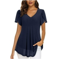 Majice u Inleife za žene Modni ženski šifon puni u ležernim majicama V-izrez, majica kratkih rukava