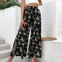 Visoke resiljene hlače za žene cvjetna elastična crtača Split pantalone ljetne hlače za široke noge