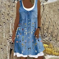 Ženska haljina u obliku traper ljetovanje cvjetno-bez rukava shirt clossty duljina koljena Thirt haljina