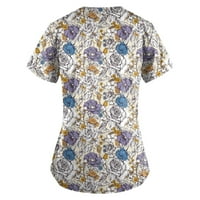 Royallove ženske majice Personalizirani slatki ispis kratki rukav V-izrez Top radne uniforme Džepne