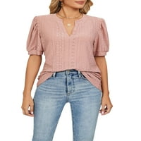 Eyicmarn ženske majice kratkih rukava Summer casual labavo odrez u boji V-izrez Bluze s ulicom