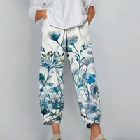 Oalirro Colorful Print gaće za žene Dressy Džepne plave hlače za žene Radni ležerni XL