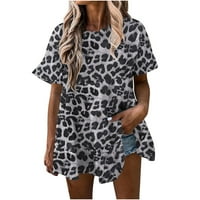 Ženske modne košulje od rukava od labave staze za djevojke Okrugli vrat Majica Leopard Biljka tiskane vrhove Pleat Flowy Swing Bluuses Crna prodaja