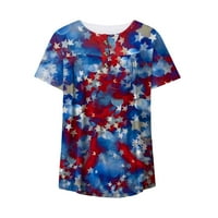 Ženski vrhovi Trendy američke zastave Majice 4. srpnja Ljeto Henley majice Trendy kratki rukav gumb Up Tunic Tops, tamno plavi xxxxxl