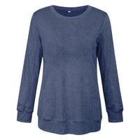 Vrhovi za žene casual moda casual okruglica s dugim rukavima labava majica jesen bluza pulover vrhove plavi xl