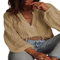 Aleumdr Ženska Crochet Top V izrez Bluuses Down majice Boho majica s dugim rukavima elegantno vrhovi