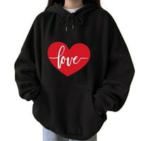 Slatka ljubavna srčana uzorka Grafički duksevi sa kapuljačom za žene Valentines Day Pokloni Majice Labavi