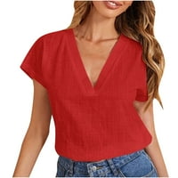 Jsaierl ženske pamučne majice kratki rukav casual plus veličine vrhovi tunike čvrste boje V rect majice