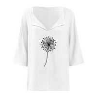 Womens V izrez Majice Kratki rukav Ispis DANdelion Pamuk posteljina majica za žene FIT TOPS za žene