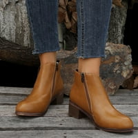 Zunfeo Women Chelsea Boots- Casual Solid Shoes Thick Heel Round Head Boots Side Zipper Boots Brown 9.5