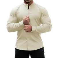 Muške majice mišića Slim Fit Stretch Okrug bez ovratnika Ležerne prilike s dugim rukavima bez punog