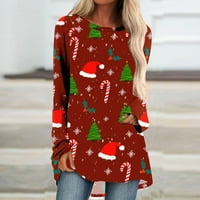 Božićne majice za žene casual crewneck labav dugi rukav božićni grafički grafički osnovni vrhovi tunika