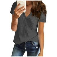 Ženske bluze Henley plus veličina bluza Solid ženske plus košulje kratki rukav ljetni vrhovi sivi xxxl