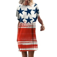 Yuwull 4. jula haljina Američka zastava Skraćena rukava Srednja haljina za žene zvijezde Stripes Grafička