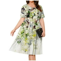 Amousa haljine ženske plus veličina ljetna haljina casual kratki rukav paletaad struk labavo fit swing