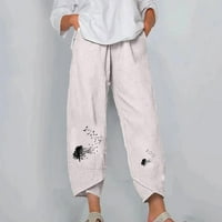 Ženska pamučna posteljina džep harem obrezan pantski čišćenje elastičnog struka udobna pantalona casual