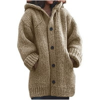 Viikei ženski kaputi i jakne za čišćenje Žene solidne boje Jednosmjerni džepni kapuljač toplim pletenim