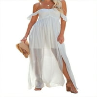 Wassery Womens Off rame Sandress bez rukava Flowy Summer haljina bijela proretna zabavna haljina koktel