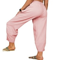 Ljetne pantalone za žene casual posteljina široka noga elastična visoka struka labava puna boja Soft