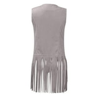 Krip prsluk za žene Vintage Etnic 70s Tassel Vest Fau Seude SOLID bez rukava Fringe hippie jaknu prsluk