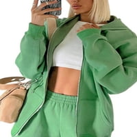 Capreze Womens Dukset pune boje casual dukseva jakna i elastične pantalone labave sportske staze zelene
