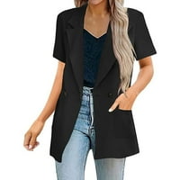 Ženski bluže i jakne za odijelo Ženska jakna s kratkim rukavima sa ovratnikom i džepovima Blazers za žene Business Casual Crna L
