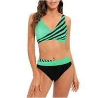 Olyvenn Rollback ženski bikini kupaći kostim Stripe Colorblock Print Beachwer odjeća Visoki struk Otvoreni