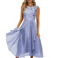Ležerna haljina za žene plavi šifon ženski šifon patchwork okrugli vrat Sequin Print Maxi suknja duga