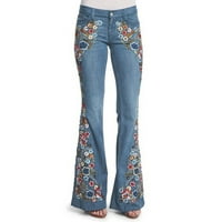 Ženske traperice Fashion Mid Struied Strech gumb Gredene hlače Jeans Dame izvezene oprane vitke traperice