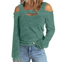 Izrez s dugim rukavima Crt Solid pulover Lagana dukserica Ženska bluza ispod 5 dolara. Zelena veličina s