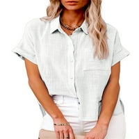 Abtel Ladies bluza lapel izrez košulje valjani vrhovi žene labave radne tuničke majice bijeli 2xl