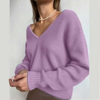 Hueook Dukseteri za žene Nova V-izrez Solid Boja uzročno pleteni pulover dugih rukava sa džepom Chunky