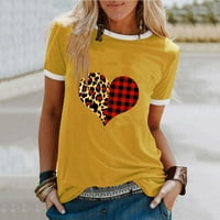 Popust Žene zaljubljene košulje za žene zaljubljene žene ženske kozne raglan bluza Crewneck Pulover majica kratkih rukava Plaid Leopard Heart Graphic Print Tops Yellow XXL