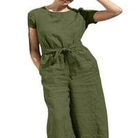 Voguele Women Roman Solid Color JumpSuits s kratkim rukavima Duge hlače za odmor Harem hlače Labave